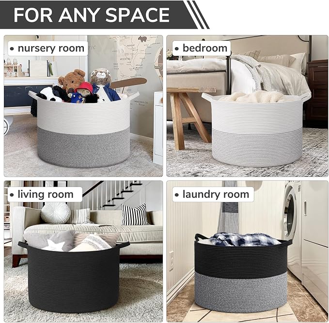 INDRESSME 115L Extra Large Black Blanket Basket, Dog Toy Bin Shoe Baskets Toy Box Organizer for Kids Decorative Laundry Basket for Home & Living Room, Black
