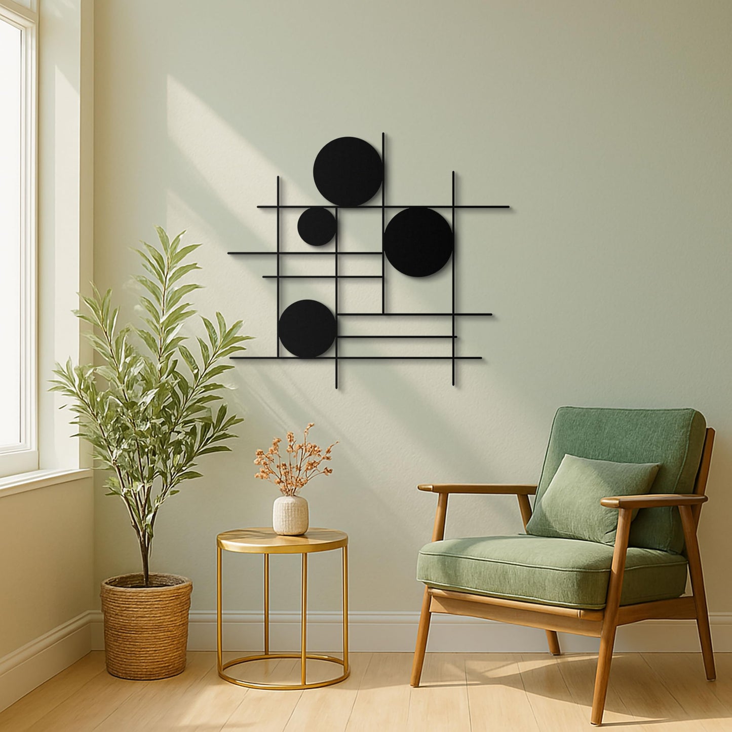 pluviart Luxury Modern Geometric Metal Wall Art – Abstract Circle & Line Sculpture, Minimalist Black Wall Decor for Living Room, Bedroom, Office, Contemporary Luxury Home Decoration (27"x25")