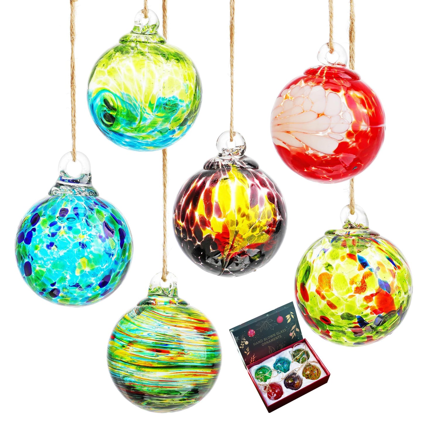 6pcs Hand-Blown Glass Ornaments Balls Hanging Glass Balls Witches Ball Gazing Ball for Home Window Outdoor Garden Patio Xmas Tree Décor