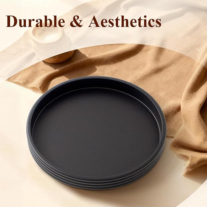 YMXYJM Round Decorative Tray - Modern Coffee Table Tray Decor, Resin Home Decor for Living Room & Bedroom. Multi-Functional Coffee Table Centerpiece with Anti-Slip Pads - 11x1.5 Inch Key Trays - Black