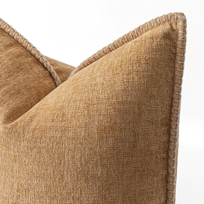 MIULEE Pack of 2 Couch Throw Pillow Covers 20x20 Inch Apricot Brown Farmhouse Decorative Pillow Covers with Stitched Edge Soft Chenille Solid Dyed Spring Pillow Covers for Sofa Bed Living Room