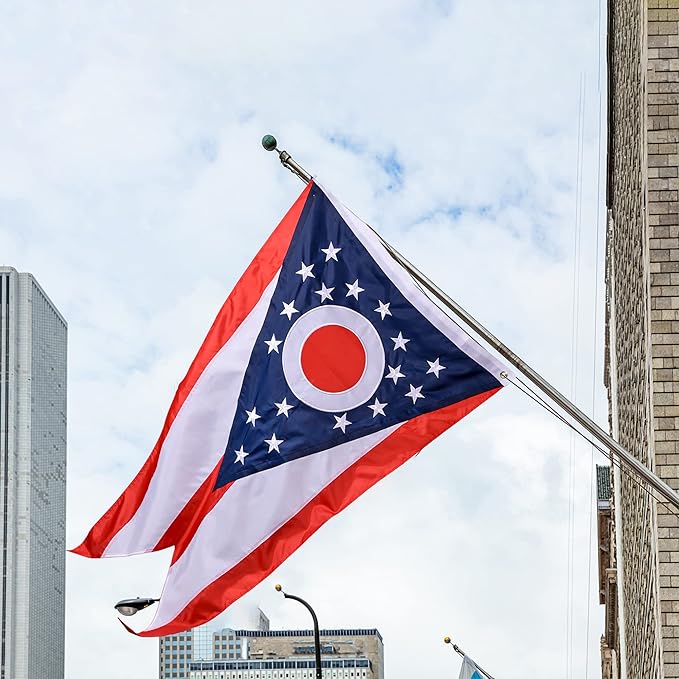 Ohio State Flag 3x5 Ft, Deluxe Embroidered Premium Polyester Durable OH Outside Flag, Indoor/Outdoor with Sewn Stripes and Brass Grommets