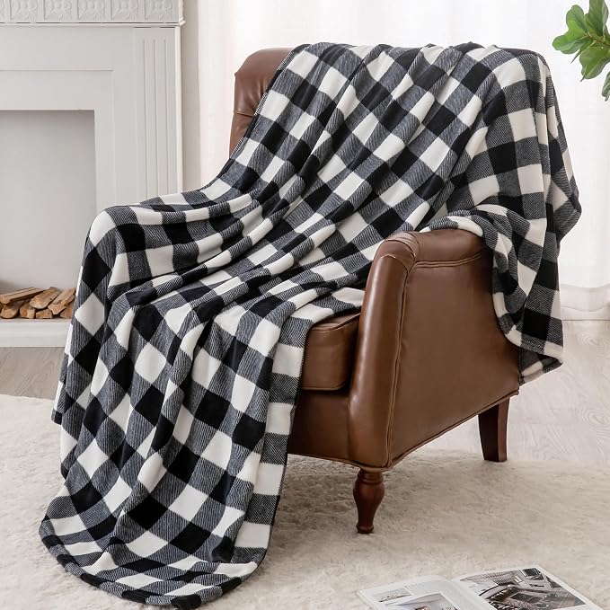 BEDELITE Plaid Fleece Twin Blanket for Couch & Bed, Black & White Checkered Flannel Blanket, Cozy & Soft Buffalo Plaid Decor Blanket for Women, Men, 60"x80"