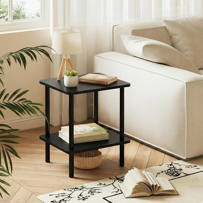 FORAOFUR End Table with Charge Station, Black Small Side Table with USB Ports and Outlets, Narrow Side Table for Living Room, Bedroom and Office, Small Nightstand with Charging Station