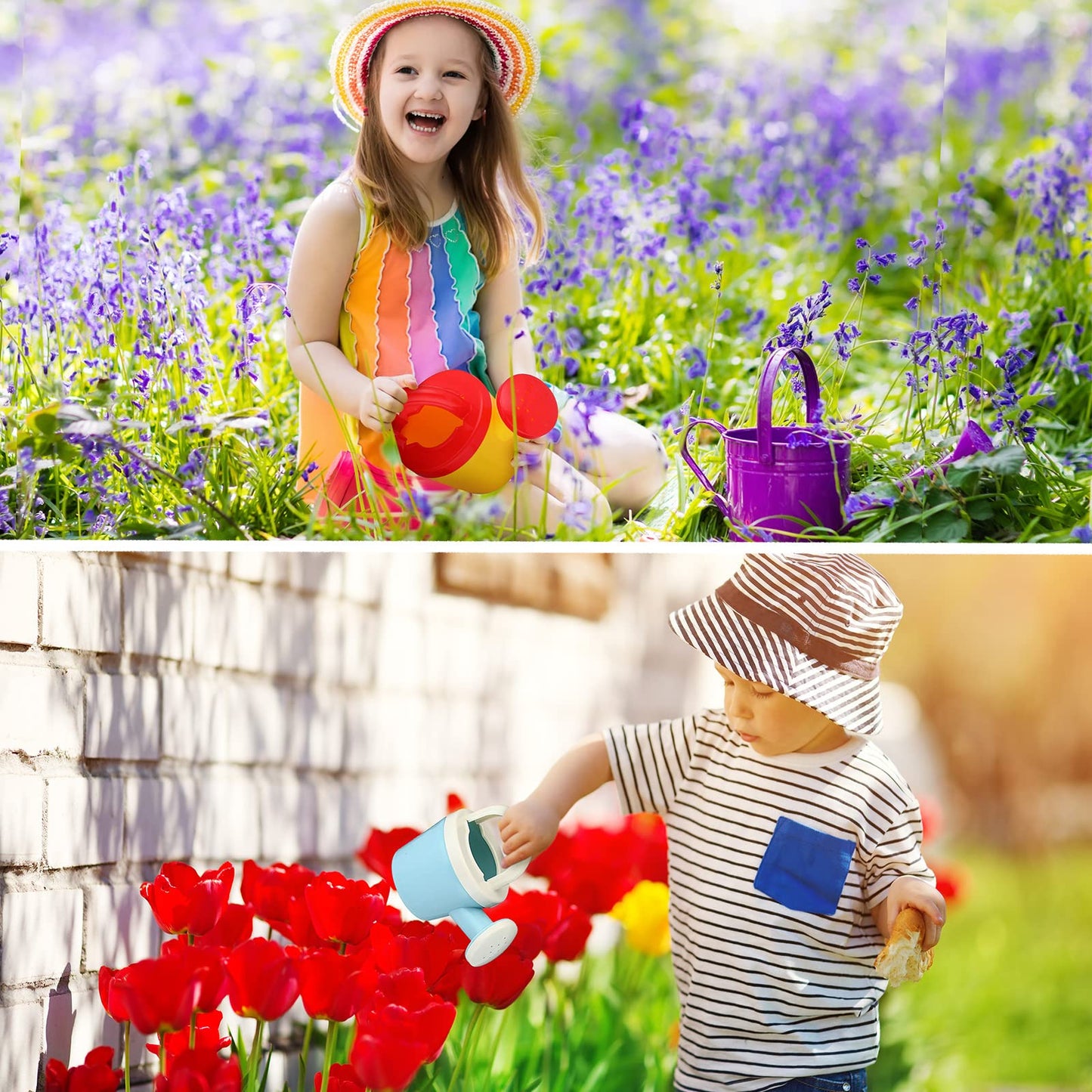 Sosation 12 Pcs Mini Kids Watering Cans Beach Sand Water Play Toy for Toddler Colorful Plastic Small Watering Pot with Handle Child Gardening Tools Bathtub Shower Party Toy Gift(Basic Style)