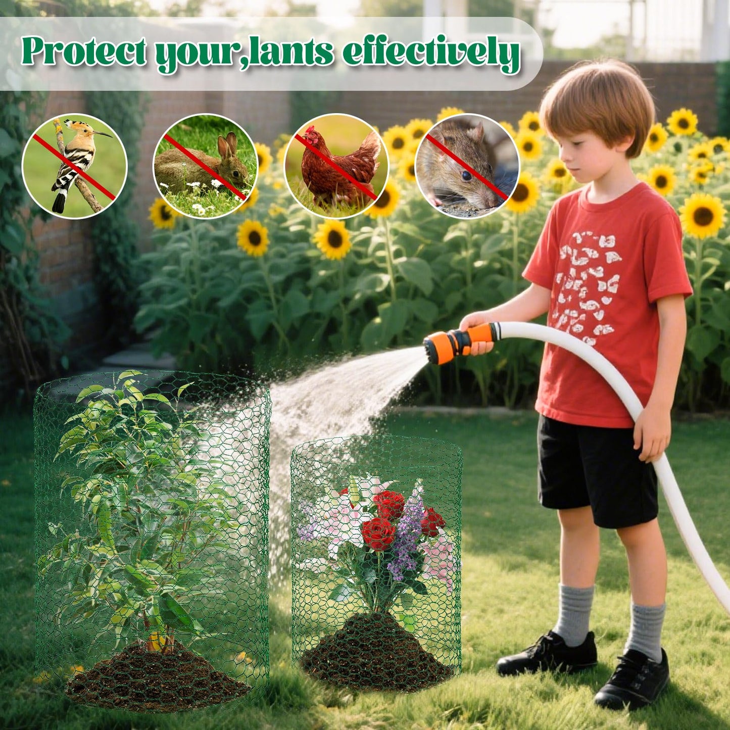 15.7 x 120 Inch Plant Protectors from Animals 0.8mm Free-Cut Metal Mesh Plant Cages for Outdoor Plants Chicken Wire Cloche, Wire Plant Protector for Garden Wire Mesh with Gloves, Wire Ties, Plier