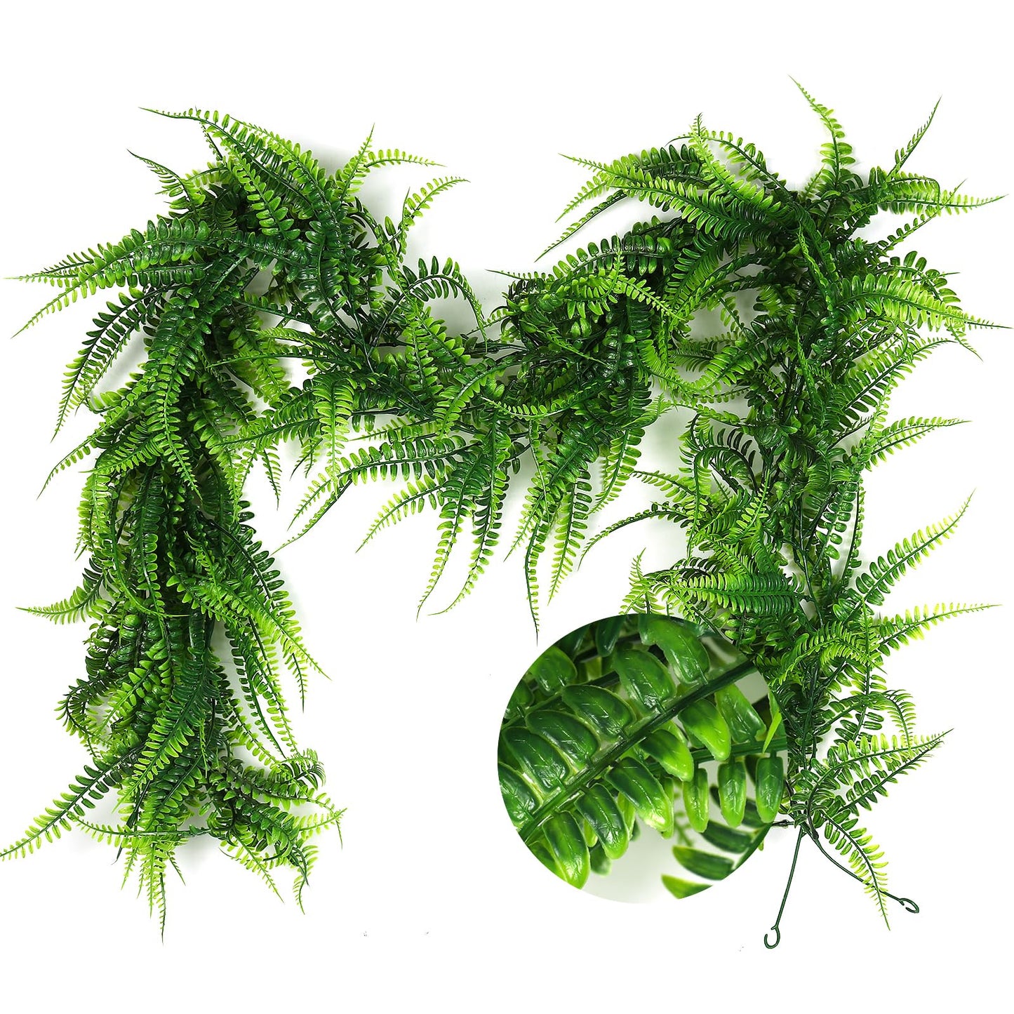 RECUTMS 2pcs Artificial Hanging Boston Ferns Garland Fake Hanging Plant 6 FT Greenery Leaves Ivy Garland Faux Ferns Fake Vines for Spring Outdoor Indoor Home Garden Party Wall Easter Decor