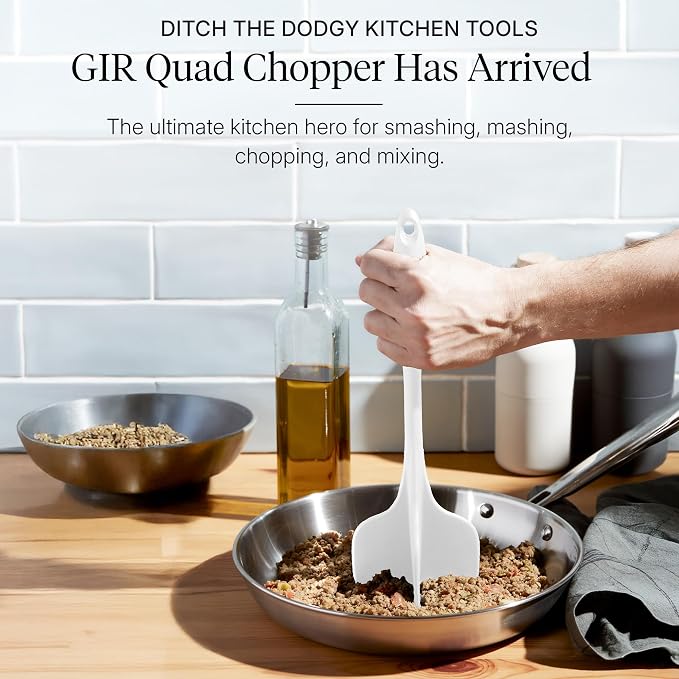 GIR: Get It Right Silicone Quad Meat Chopper - 12 in White - Heat-Resistant & Non-Stick - Potato Masher & Ground Beef Chopper Tool - Burger Smasher