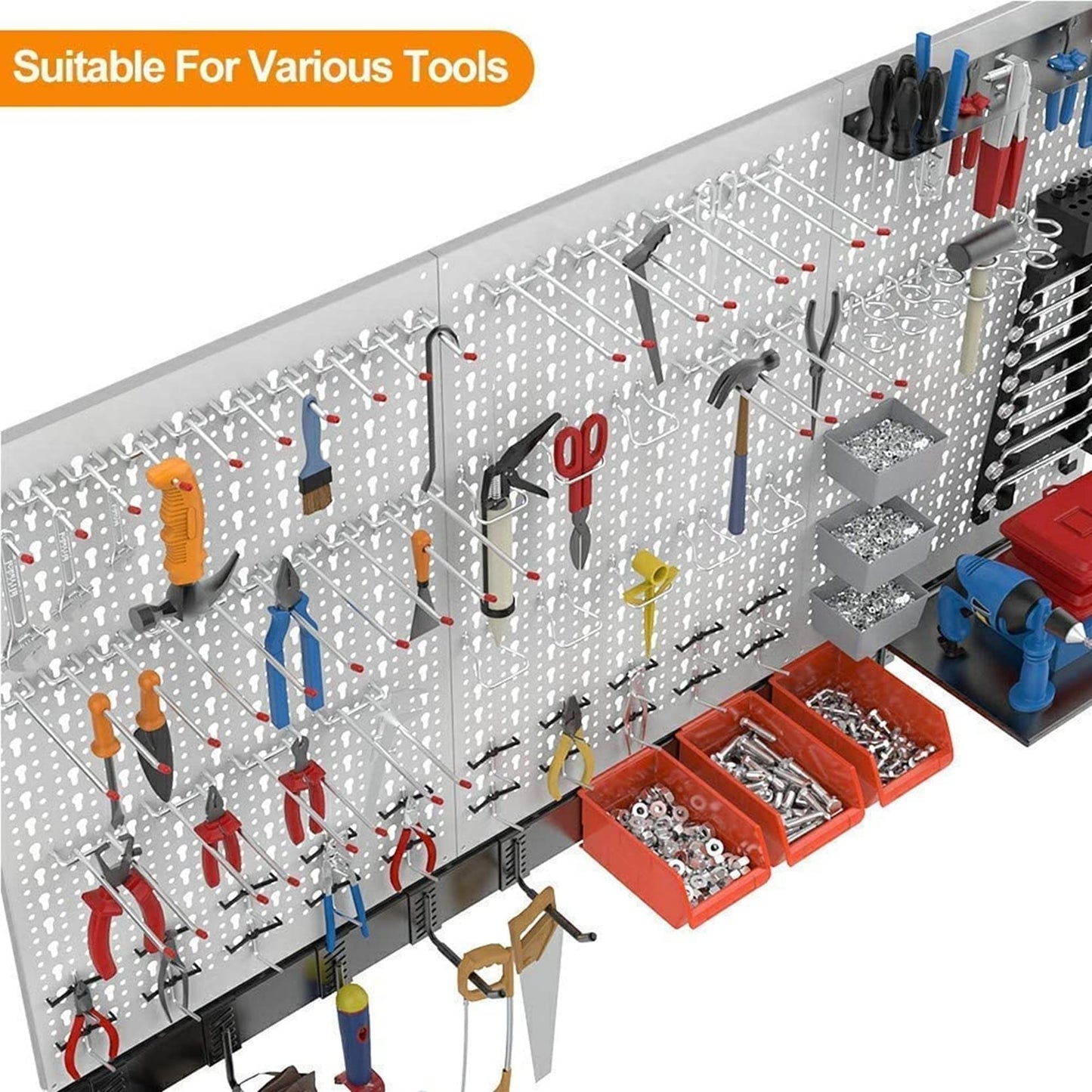 TORACK 109 PCS Pegboard Wall Organizer 4 ft. Garage Metal Pegboard Utility Tool Storage Kit w/Toolboard Hooks & Pegboard Hooks Accessories, Wall Mounted Storage Bins & Shelf