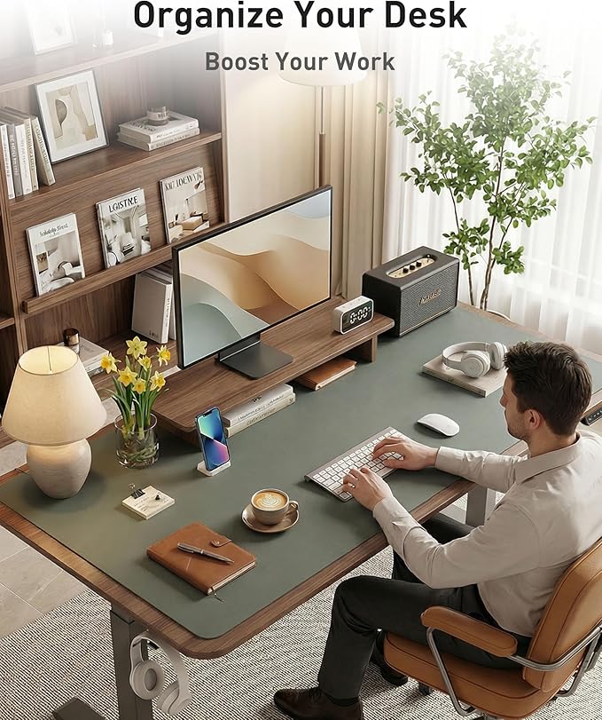 Aothia Faux Leather Desk Mat - Large Mouse Pad, Non-Slip PU Leather Blotter, Waterproof Writing Surface for Office and Home (Jungle Green, 40" x 24")