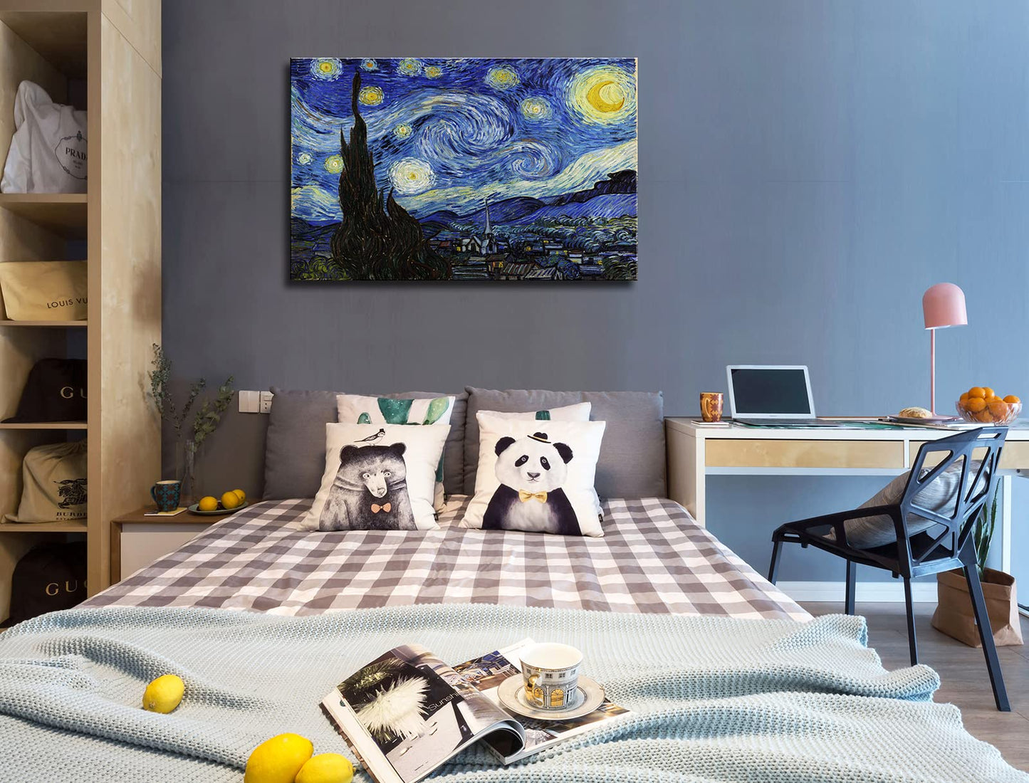 Starry Night, Vincent Van Gogh Canvas Wall art, Classic Paintings Framed Pictures Poster, Abstract Artwork Prints for Home Decor 12"x16"