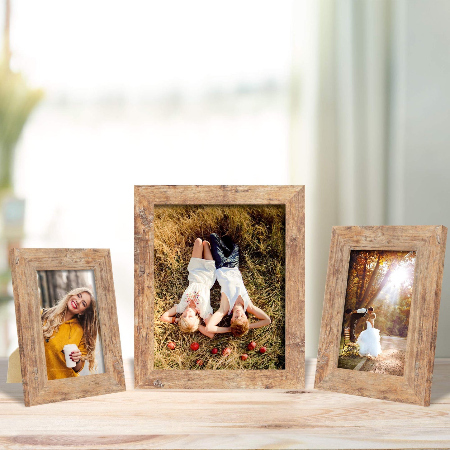 iRahmen 8x10 Picture Frame Set of 4, High Definition Real Glass Rustic Brown Frame, 8 x 10 Wood Photo Frames for Desktop Display and Wall Mounting