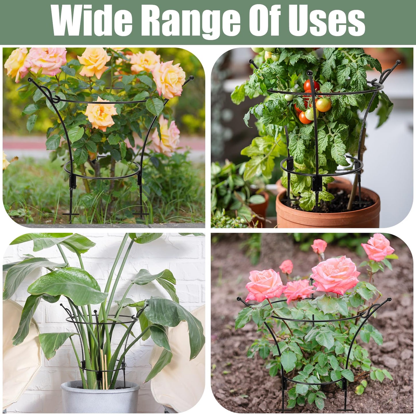 VICAMB 2 Pack Large Peony Cages and Supports,23.2" H X 13.4" D Metal Peony Support Rings,Tall Plant Support Garden Stakes for Outdoor Plants and Other Flopping Flowers