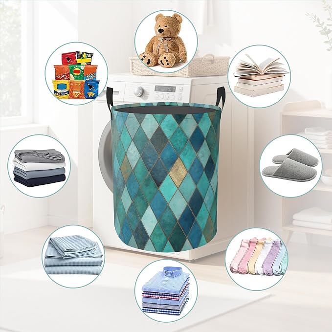 Laundry Hamper Foldable Oxford Cloth Moroccan Mosaic Laundry Basket With Handle Portable Clothes Storage Organizer Basket Storage Bag For Laundry Room/Bedroom/Bathroom