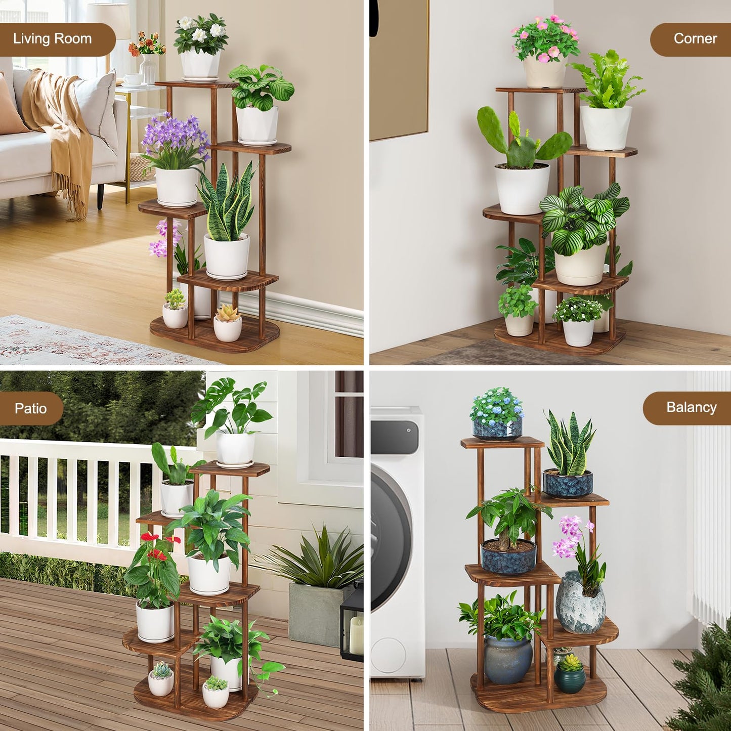 Jotsport 5 Tier Wood Plant Stand for Multiple Plants Indoor Plant Shelf Multi-Tier Flower Pot Holder Corner Display Rack