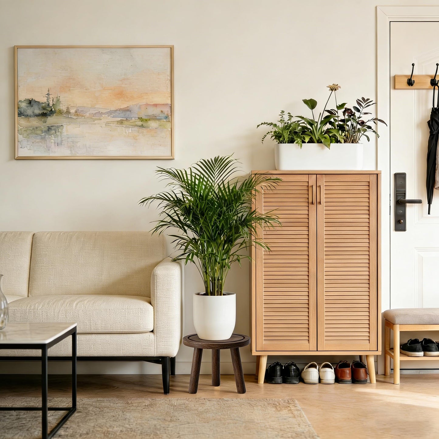 SEQUEDA Wood Plant Stands Indoor, Updated Single Plant Stand Modern Plant Table for Large Plants, Wooden Plant Stool, Tall Plant Holder Small Round Side for Living Room, Balcony, Office (Dark Brown)