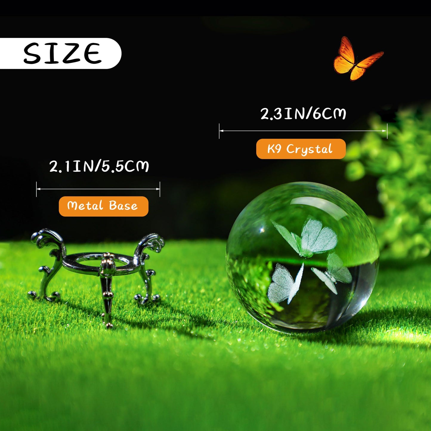 HDCRYSTALGIFTS 3D Laser Engraved Butterfly Crystal Ball Paperweight 2.36in(60mm) Glass Decorative Ball for Room Table Ornament Butterfly Figurines for Mom Women Friends