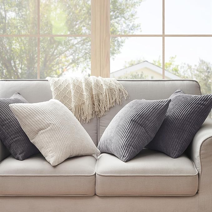 Topfinel Decorative Throw Pillow Covers Cushion Cases, Set of 4 Soft Velvet Modern Double-Sided Designs, Mix and Match for Home Decor, Pillow Inserts Not Included (24x24 inch, Grey)