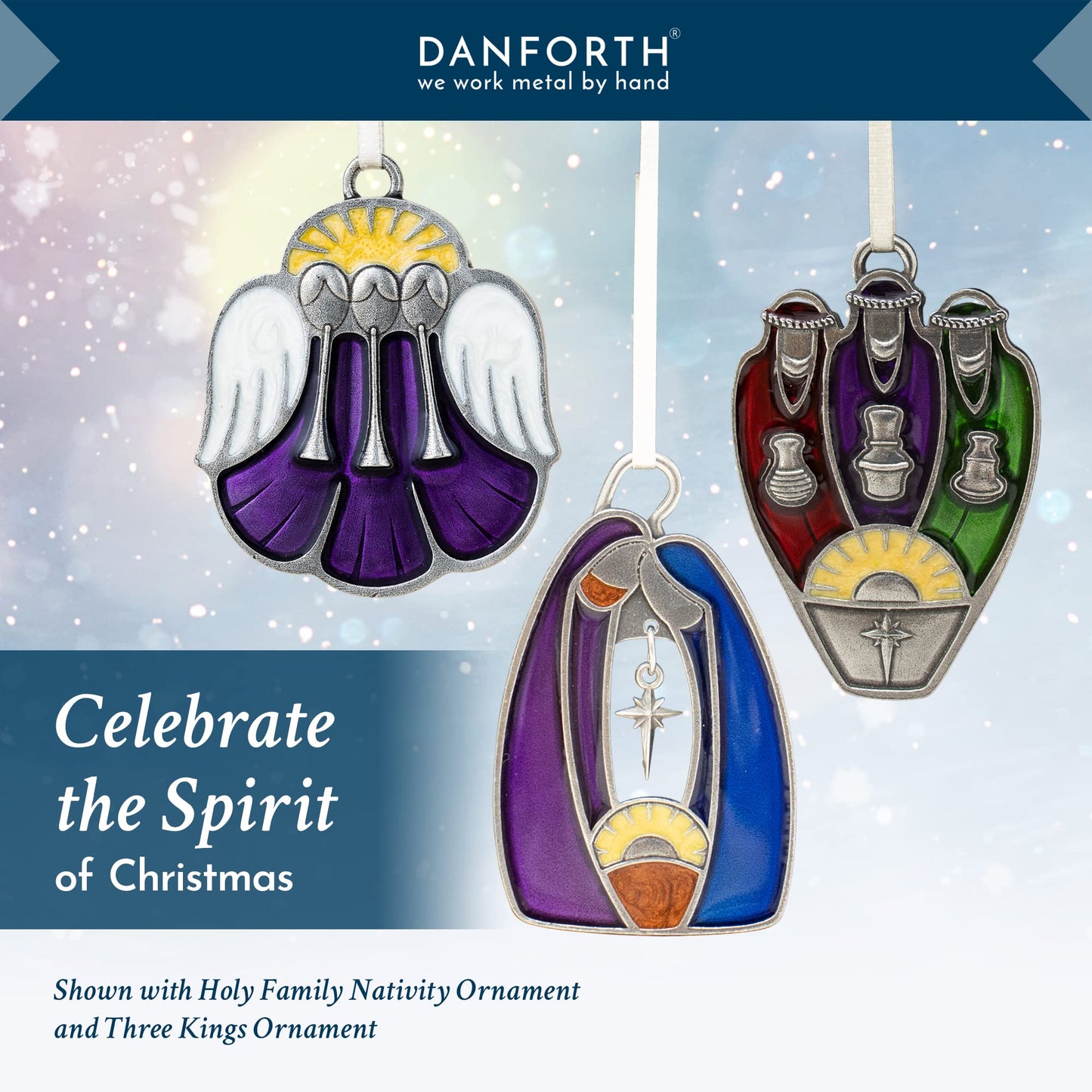 DANFORTH - Herald Angels Ornament - Satin Ribbon - 1 7/8 x 2 Inches - Handcrafted in The USA - Gift Boxed