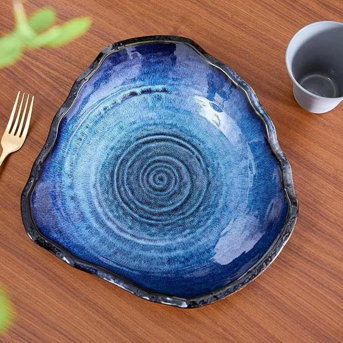 Large Ceramic Decorative Bowl – Blue Reactive Glaze Centerpiece Bowl, Modern Coffee Table Decor Dish, Entryway Catchall Key Bowl, Decorative Fruit Bowl for Dining Table Living Room (12” Dish)