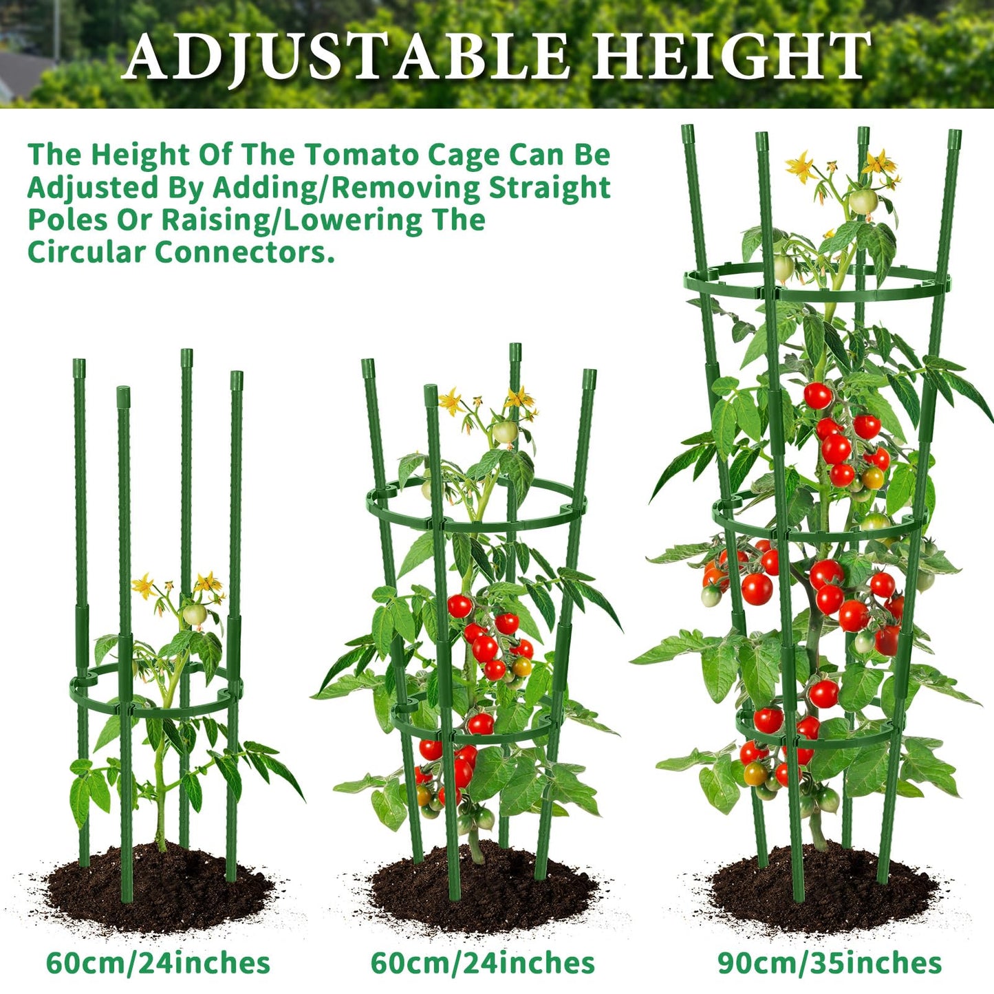 UJG 2-Pack 35 Inches Tomato Cages for Garden, Tomato Cage, Tomato Plant Support, Heavy-Duty Tomato Trellis with Height Adjustable Rings for Garden Climbing Plants with Twist Tie & Gloves