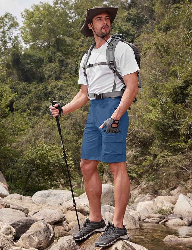 CRYSULLY Men's Hiking Cargo Shorts Outdoor Summer Lightweight Quick Dry Work Casual Shorts with 5 Zipper Pockets