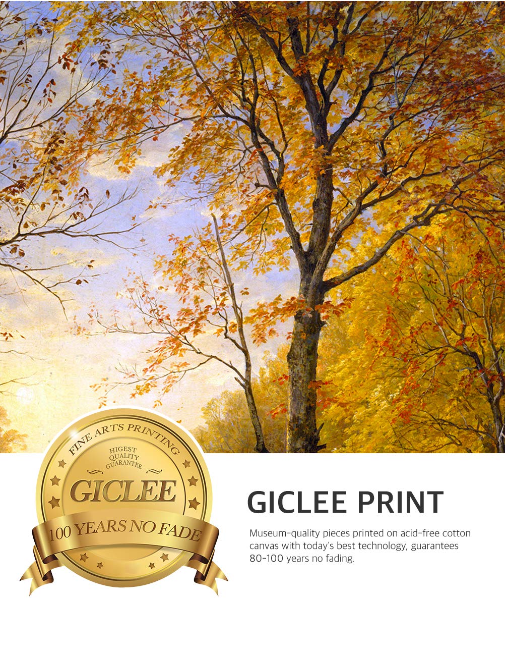 DECORARTS - Indian Summer, William Trost Richards Classic Art. Giclee Print on Canvas with Matching Golden -relief Framed Wall Art. 16x20 Total with Framed Size: 22x26