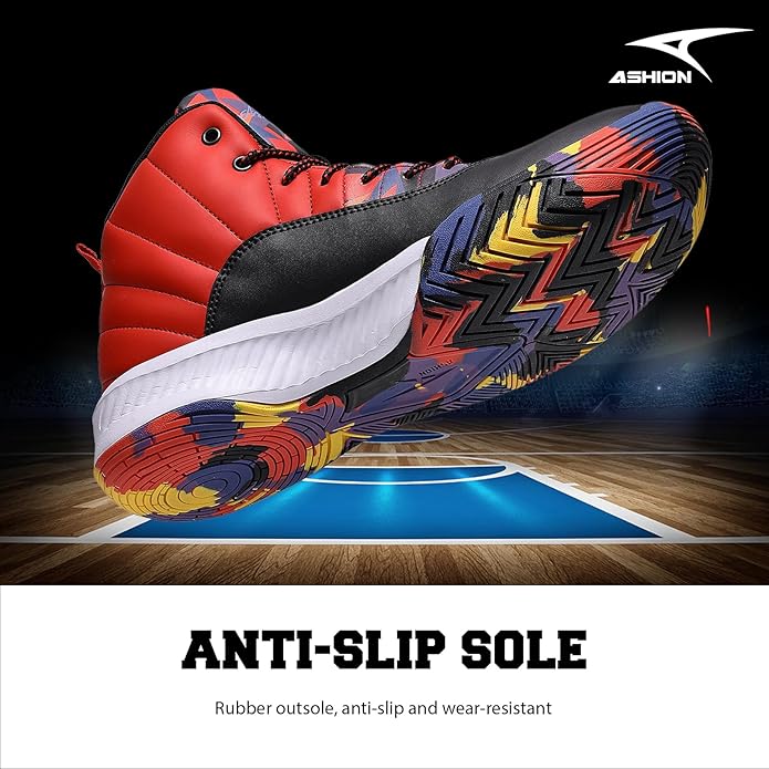 ASHION Mens Basketball Shoes High Top Streetball Lightweight Outdoor Sneakers Cushioning Shoes for Sport Athletic Fitness