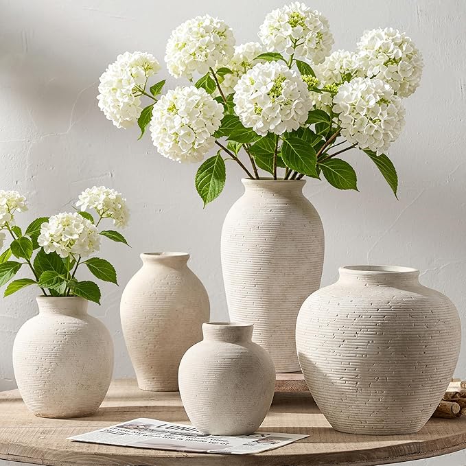 Vanselia Ceramic Flower Vase Home Decor - Large Tall Farmhouse Table Vases Rustic Vintage Living Room Kitchen Bedroom Decorations for House Book Shelf Office Coffee Desk Dining Fireplace (10" Rustic)