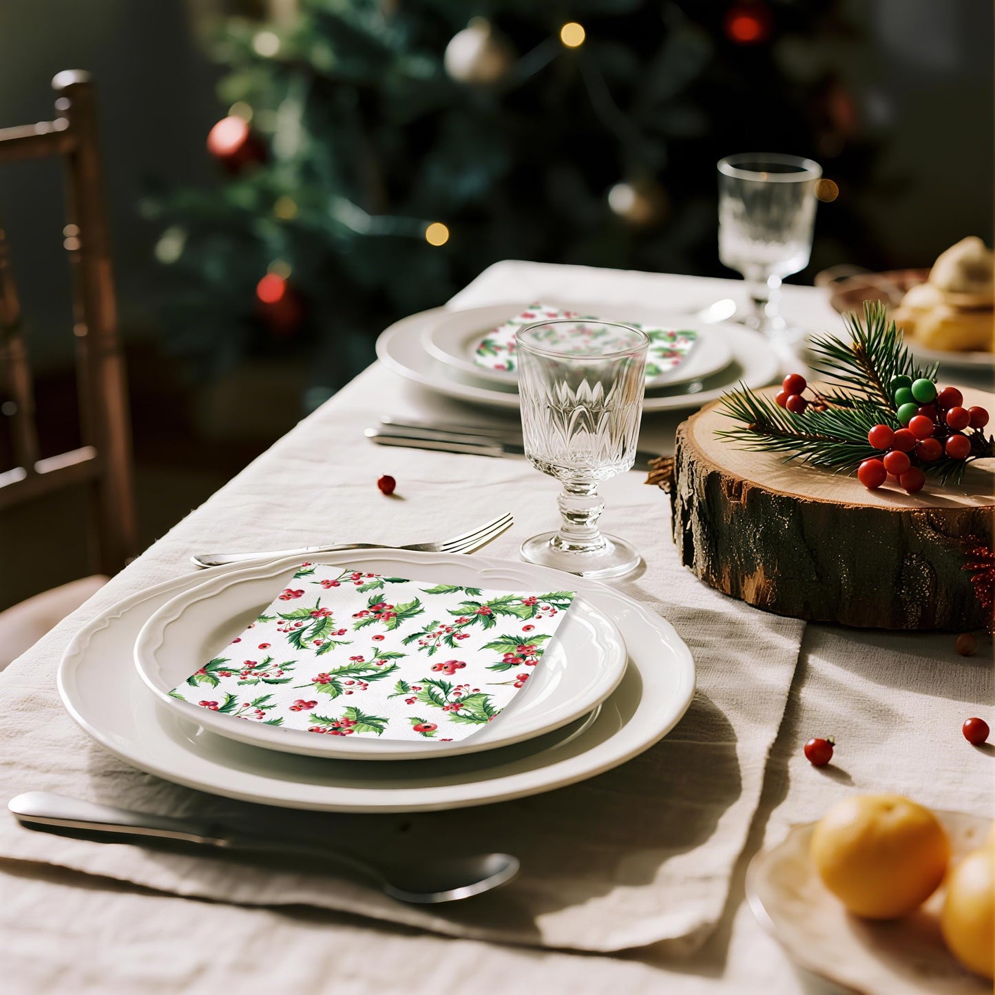 WRAPAHOLIC 50Pcs Christmas Paper Napkins - 3 Ply Xmas Holly Mistletoe Disposable Cocktail Napkin for Christmas Party Supplies Tableware - 5 x 5 In