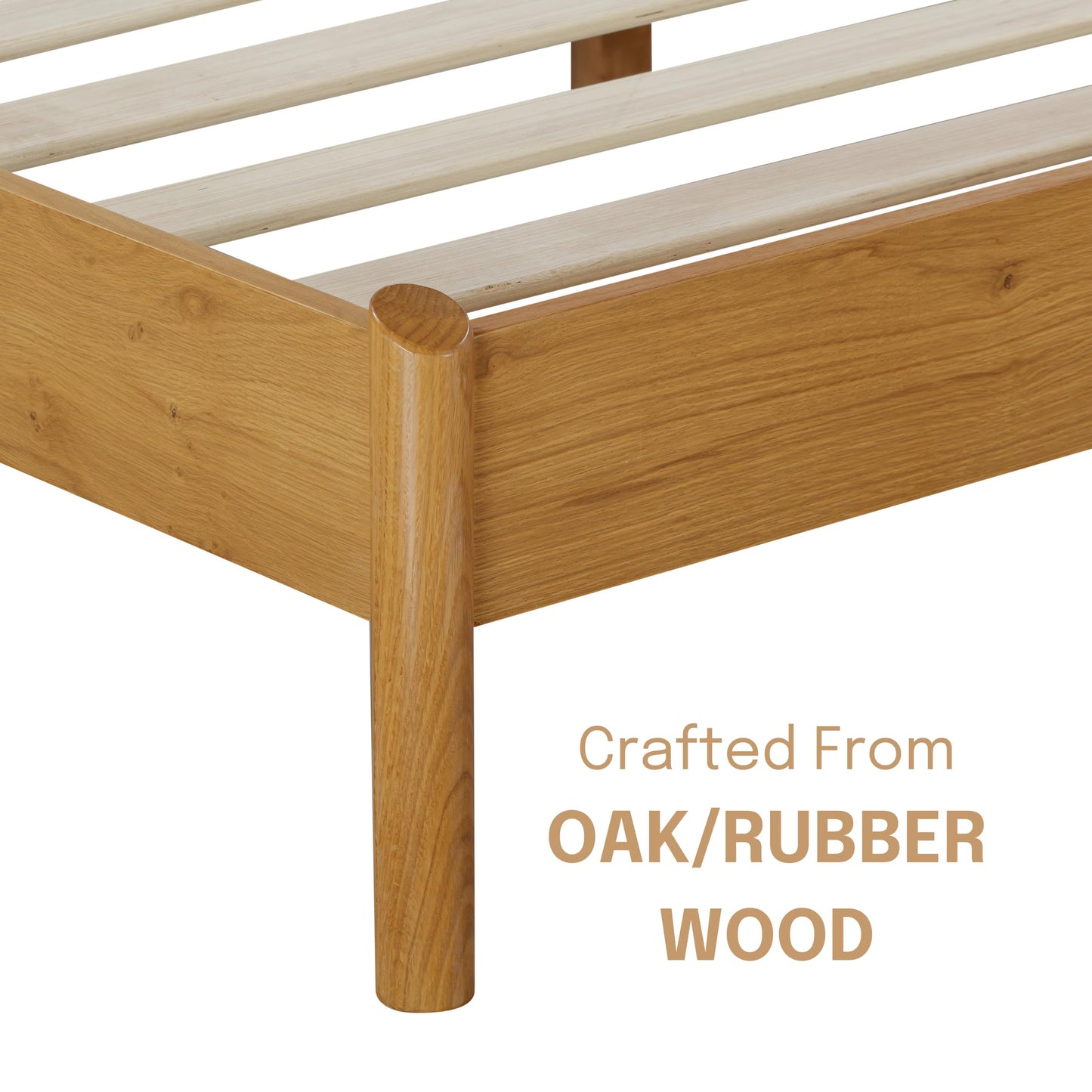 NTC Gem Wooden Bed Frame with Headboard, Solid Oak Foundation with Silent Slats and Wood Central Supports, 1000 Lb Capacity, Effortless Assembly, King - Rustic Oak