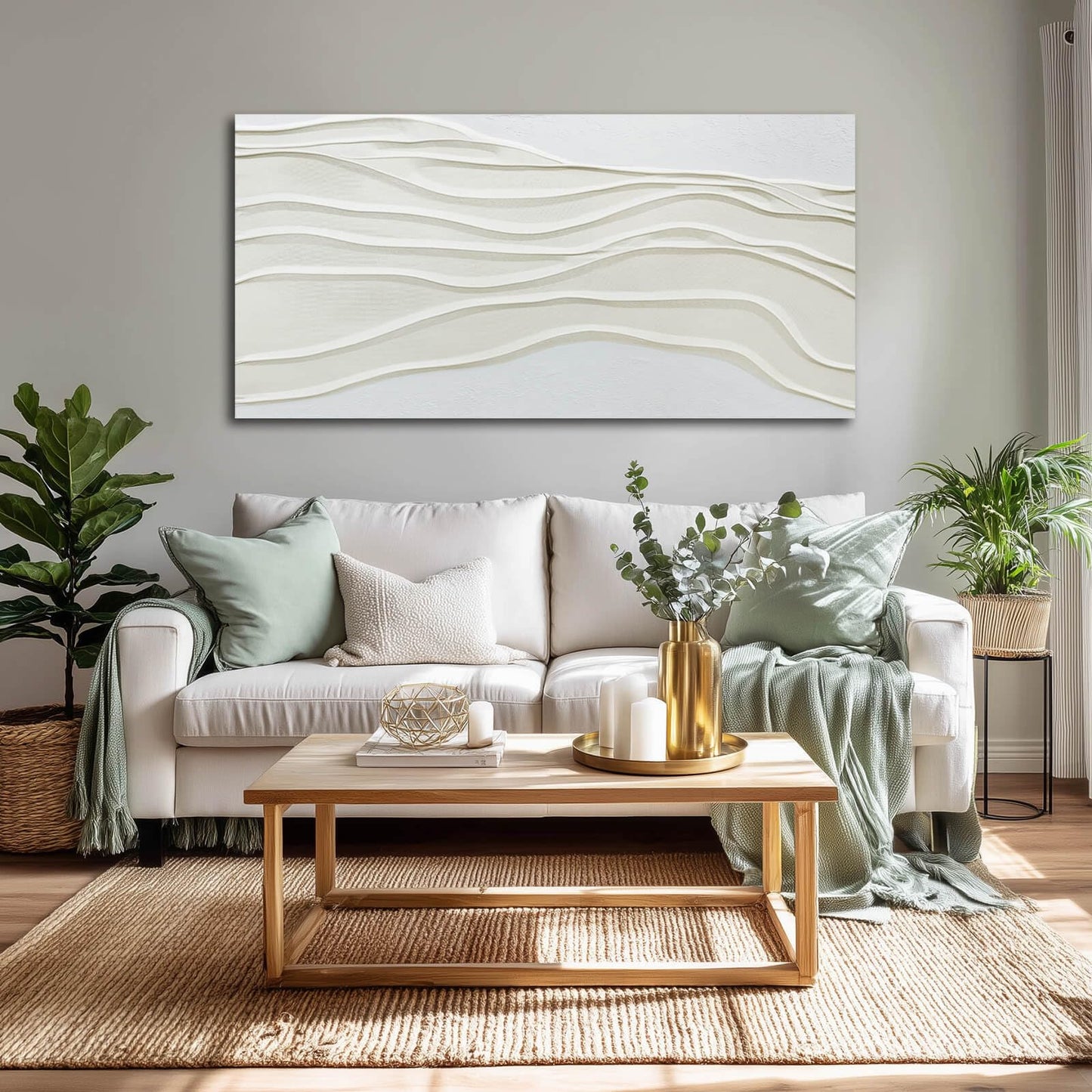 Framed Neutral Abstract Wall Art White Pictures Wall Decor Textured Canvas Painting Artwork for Dining Room Bedroom Home Decorations 24x48 Inch