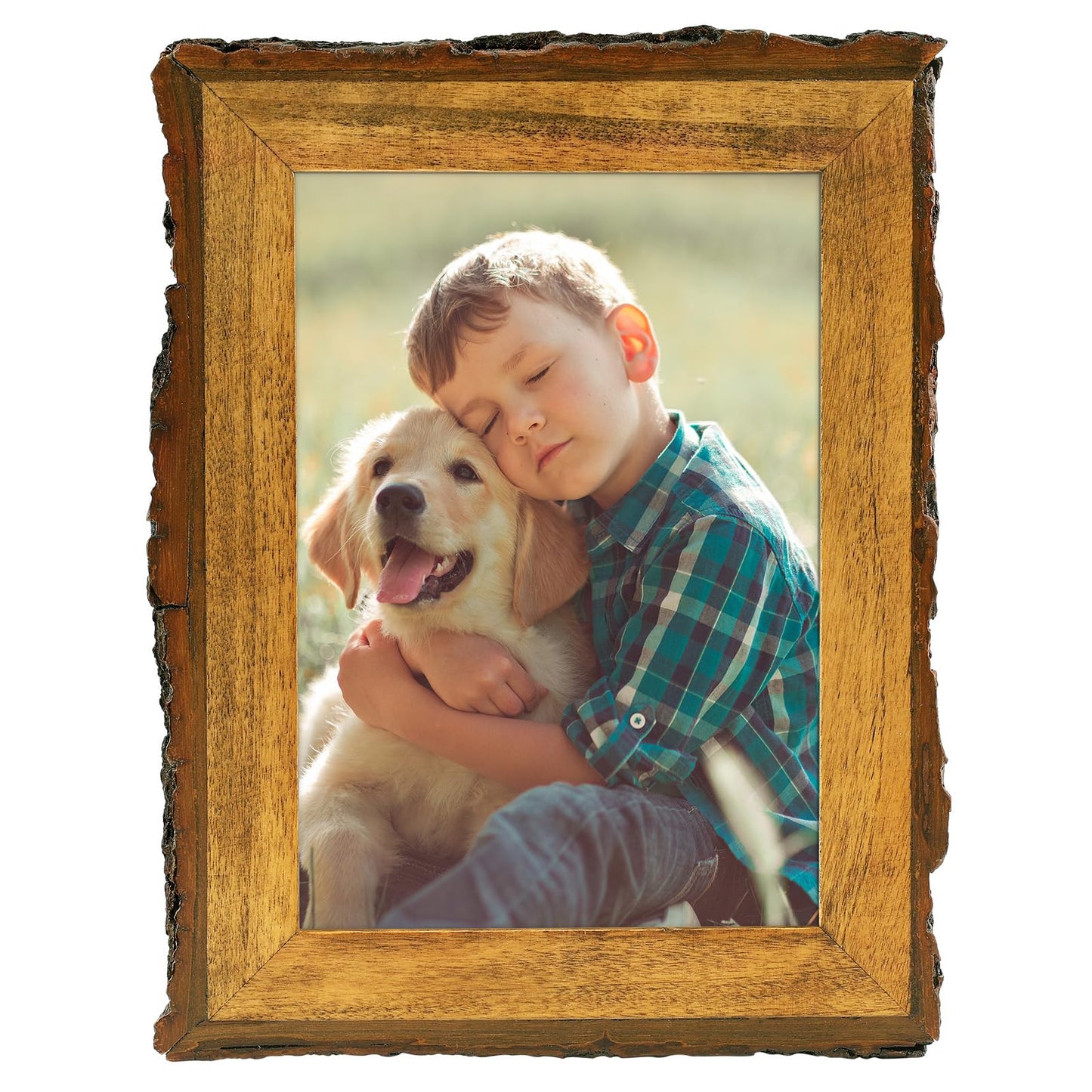 Golden State Art, 5x7 Picture Frame Rustic Brown, Solid Wood Picture Frame with Bark Edges & Real Glass Cover, Display Posters/Photos/Prints 5x7 for Wall Mounting, Farmhouse Decor
