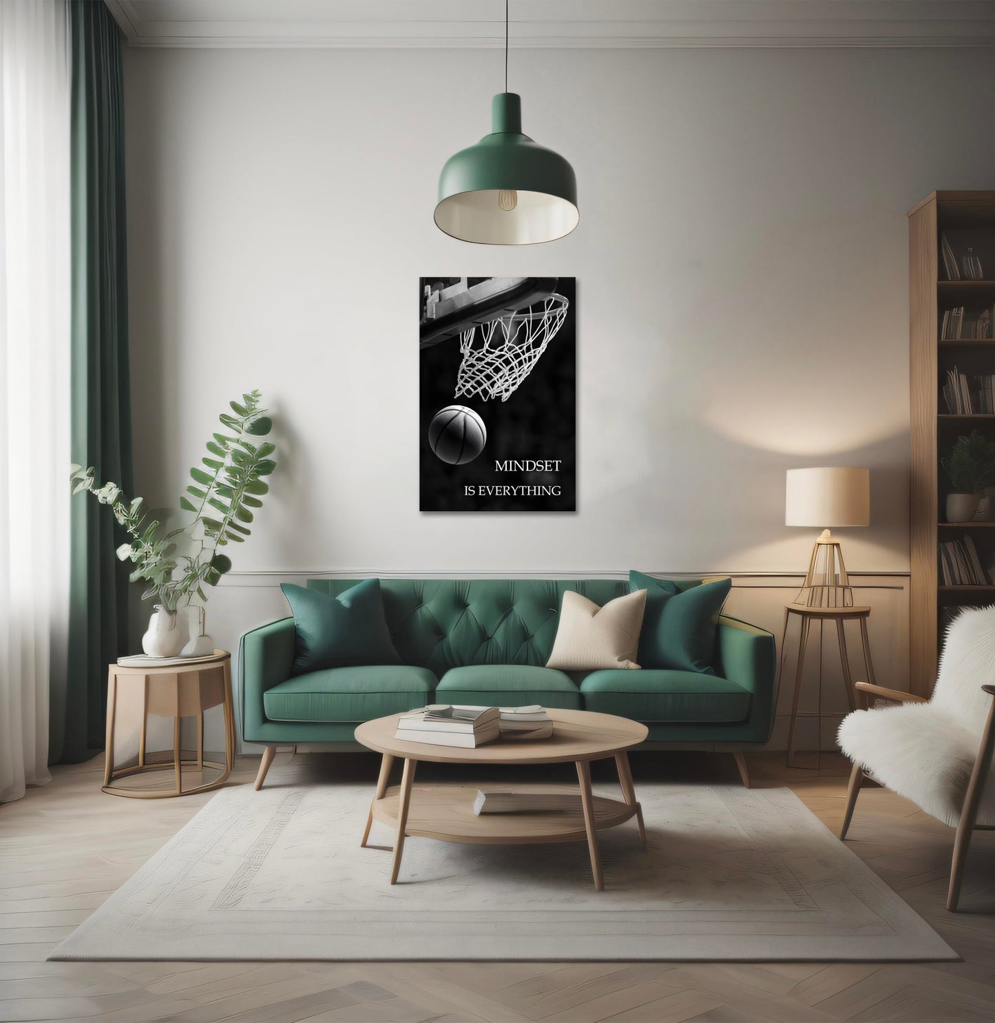 SKASNFAI Mindset is Everything Canvas Wall Art Basketball Poster Room Decor Inspirational Motivational Quotes Print Picture Framed for Boys Room Sports Themed Office Decor (12L x 16W)