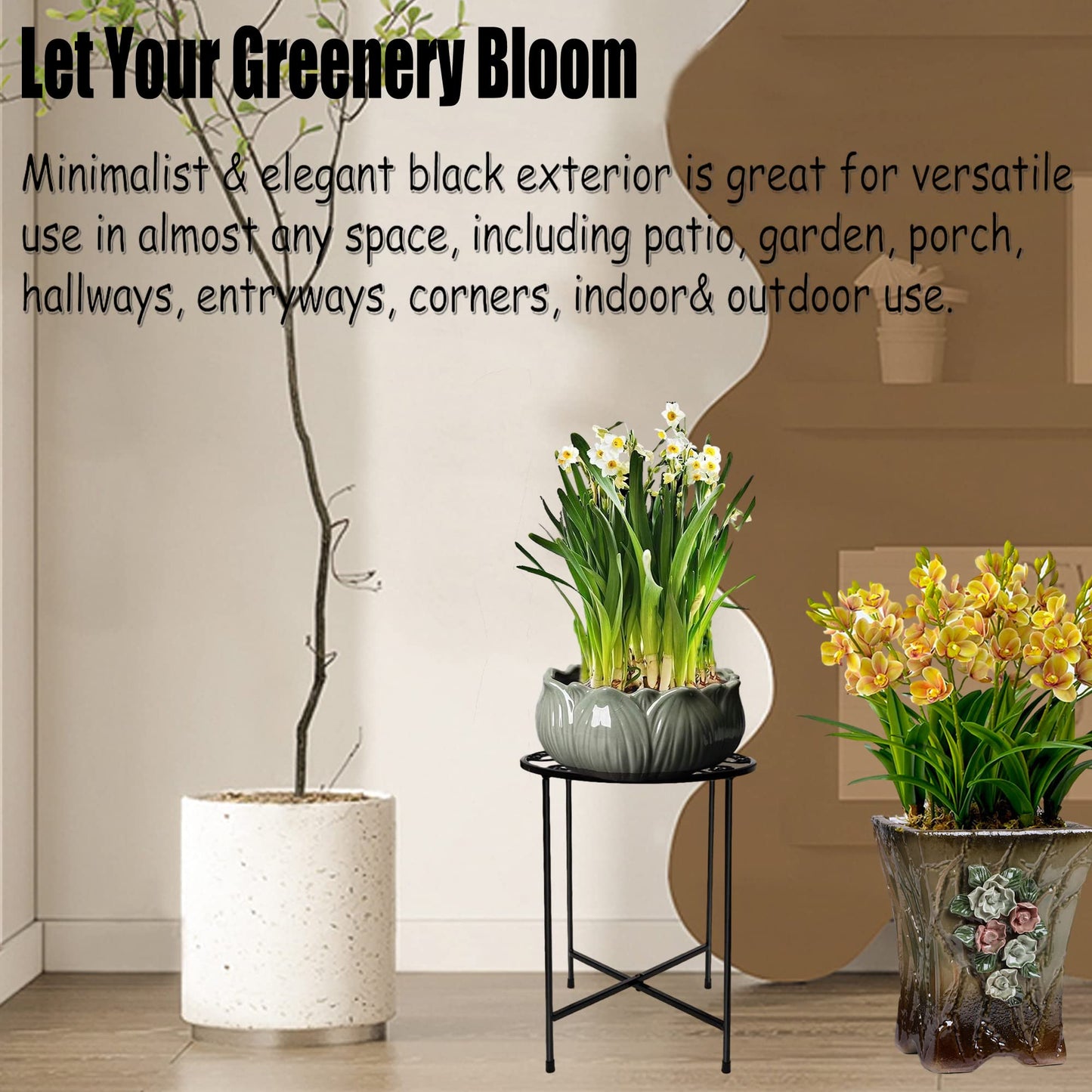 ZEECER Plant Stand, 15'' Tall Plant Stands Indoor Outdoor Set of 2, Retro Design Round Plant Stand, Rust-proof Coated Metal Plant Pot Stand Flower Stands for Indoor Plants Patio Garden Home Decor