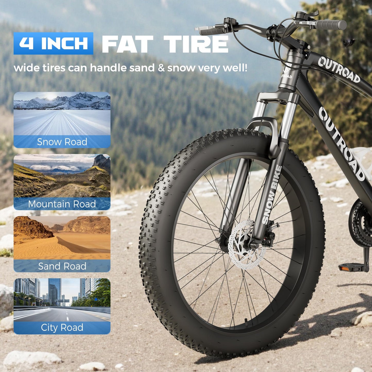 Incbruce 26 Inch Fat Tire Mountain Bike, High Carbon Steel Frame, 21 Speed MTB with Dual Disc Brakes for Men/Women/Adults (Black)