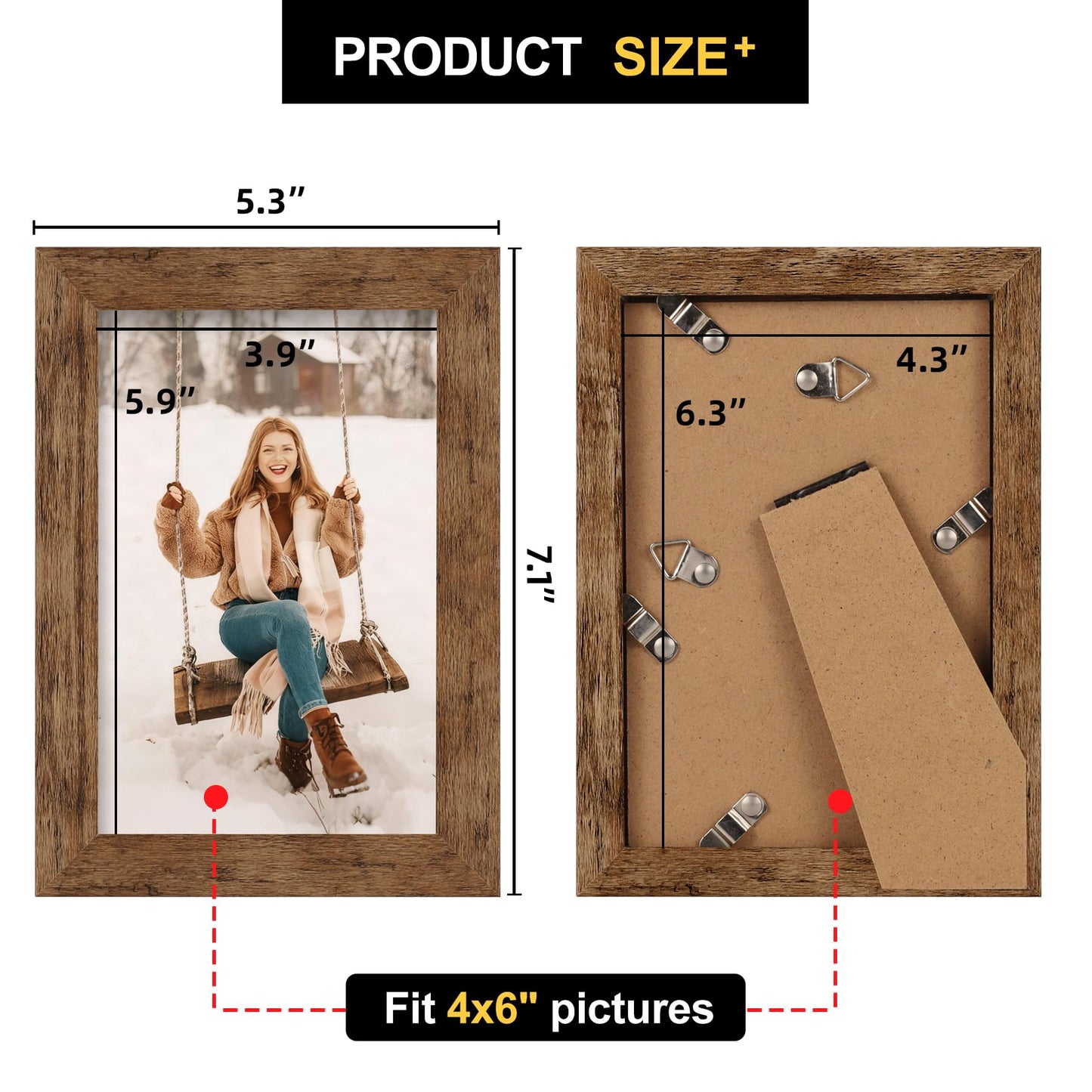TOFOREVO Picture Frames 4x6 Set of 2 Rustic Wood Grain Photo Frame for Gallery Wall Mounting or Tabletop Display