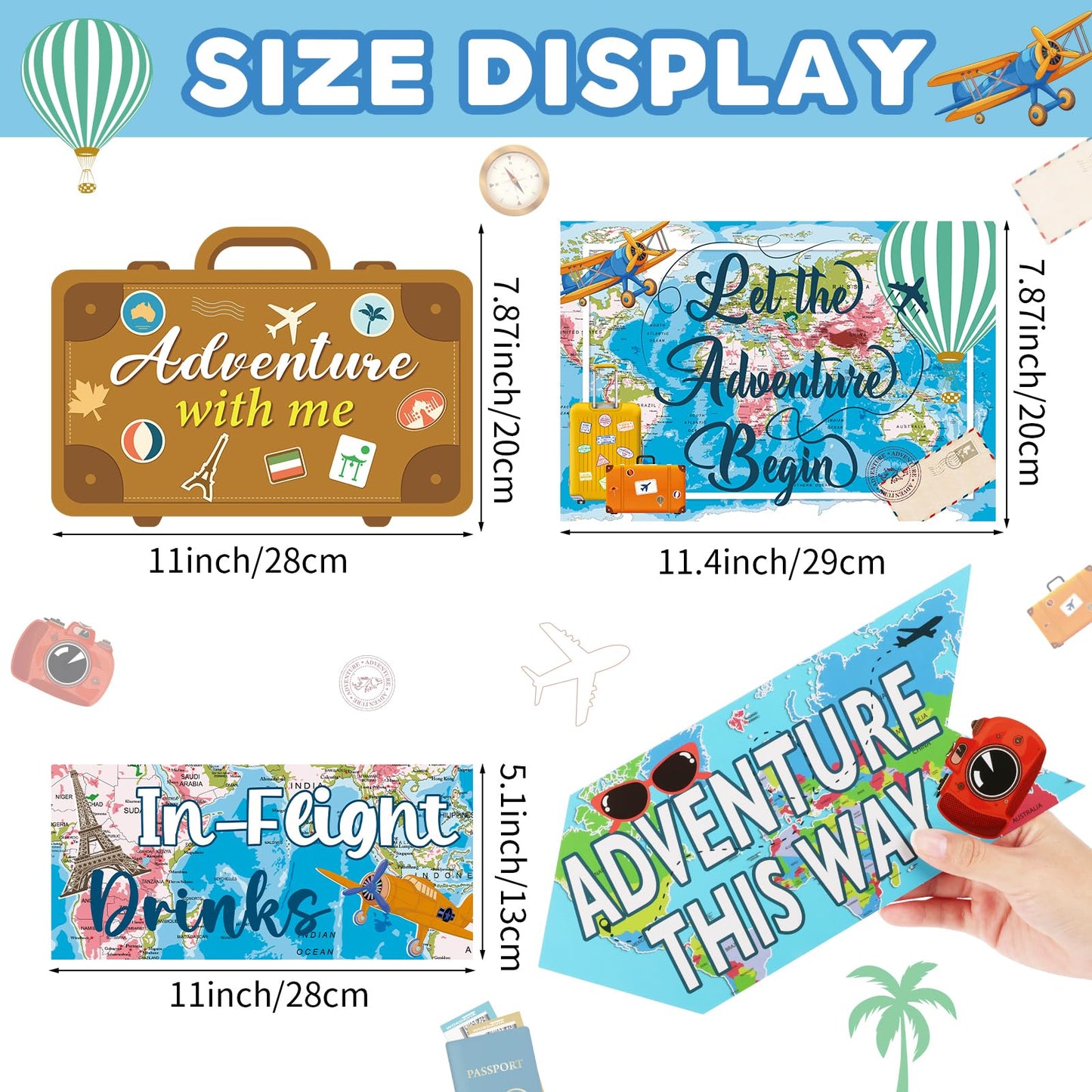 20 Pieces Travel Party Signs Travel Themed Party Decorations Let The Adventure Begin Sign Around the World Decorations Bon Voyage Party Wall Door Porch Yard Sign Travel Party Supplies