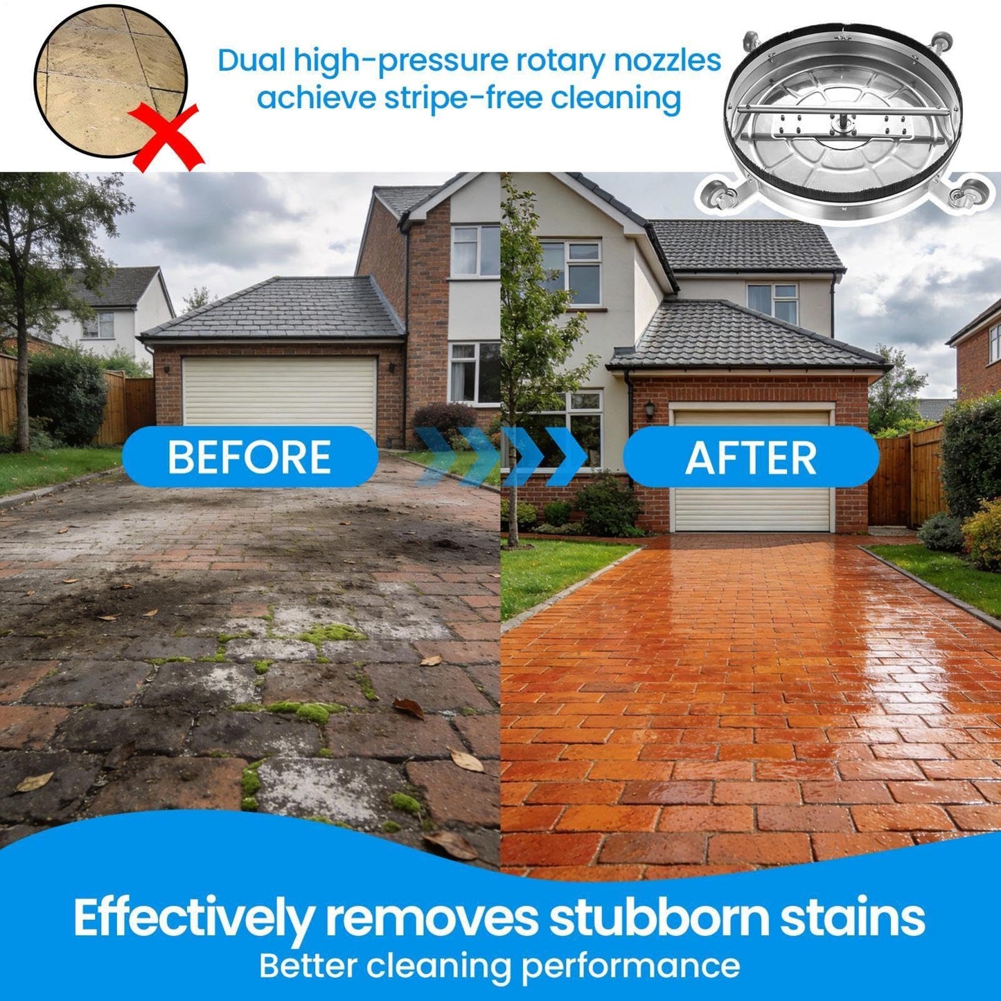 2000-4500 PSI 24" Power Washer Surfaces Cleaner, Upgraded Twin Handle Pressure Washer Attachment with 4 Universal Wheels, Splash Guard & Built-in Filter for Driveways Patios Decks