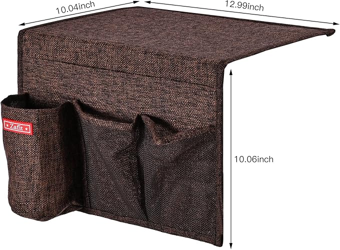 Zafit Linen 4 Pockets Bedside Caddy, Bedside Storage Organizer for Magazine, Remotes, Phone (Coffee)