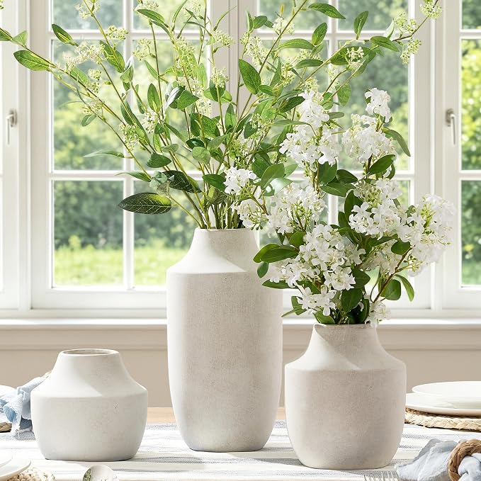 Mitt&Ditt Ceramic Flower Vase, 12.5 inch Tall Off-White Vase, Large Decorative Terracotta Vases, Farmhouse Rustic Pottery Vases for Home Decor, Living Room, Table
