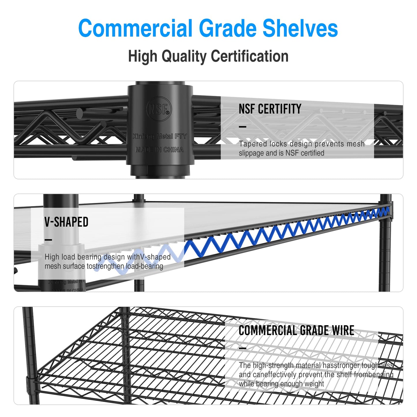 Metal Shelf Wire Shelving Unit, 5 Tier 7500lbs Capacity NSF Heavy Duty Adjustable Storage Rack with Wheels & Shelf Liners for Commercial Grade Utility Steel Storage Rack,82"H x 60"L x 24"D-Black