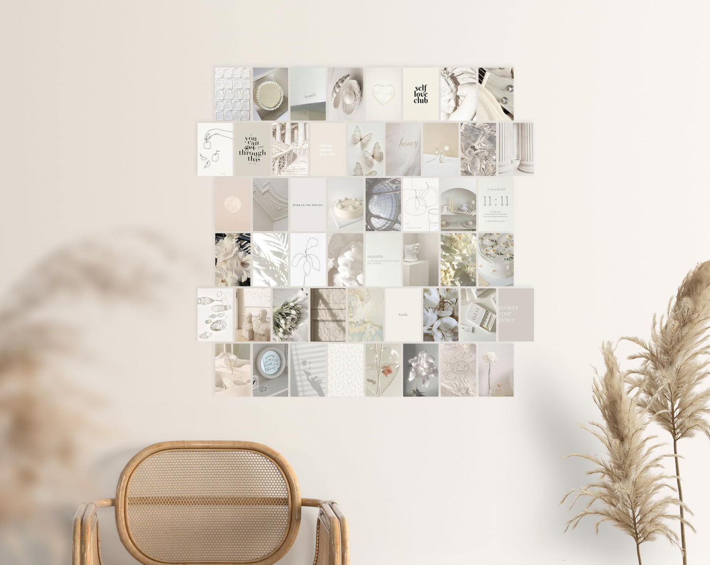 TwoDays Vanilla Girl Aesthetic Room Decor, Clean Girl Aesthetic Wall Collage Kit Pictures for Dorm, Neutral Posters, Cream Wall Art Prints for Bedroom.(Set of 50, 4" × 6")