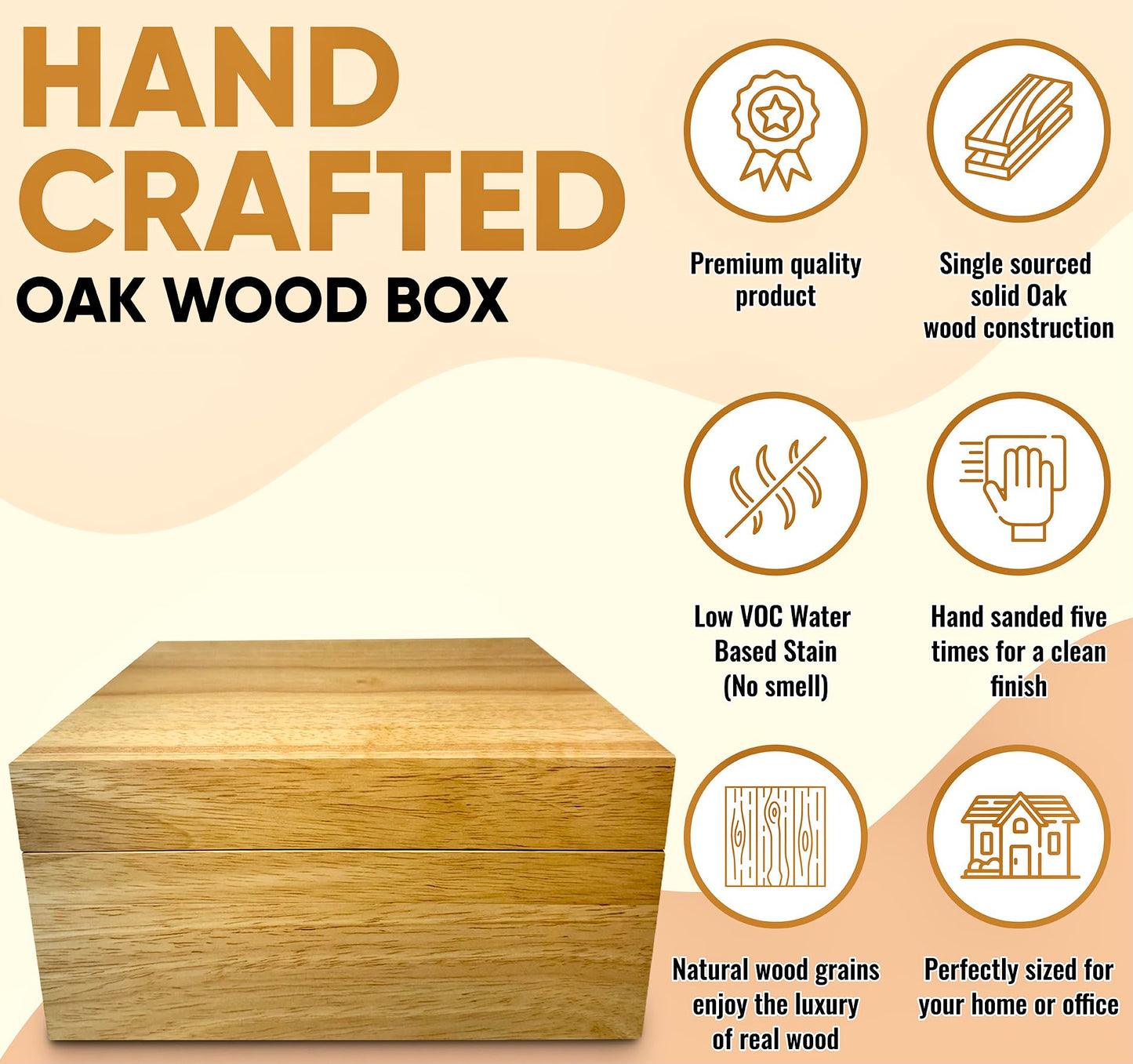 Blake & Lake Wooden Eco Box with Hinged Lid - Oak Wood Storage Box with Lid - Wooden Keepsake Box - Decorative wooden boxes with lids for Keepsakes (Oak)