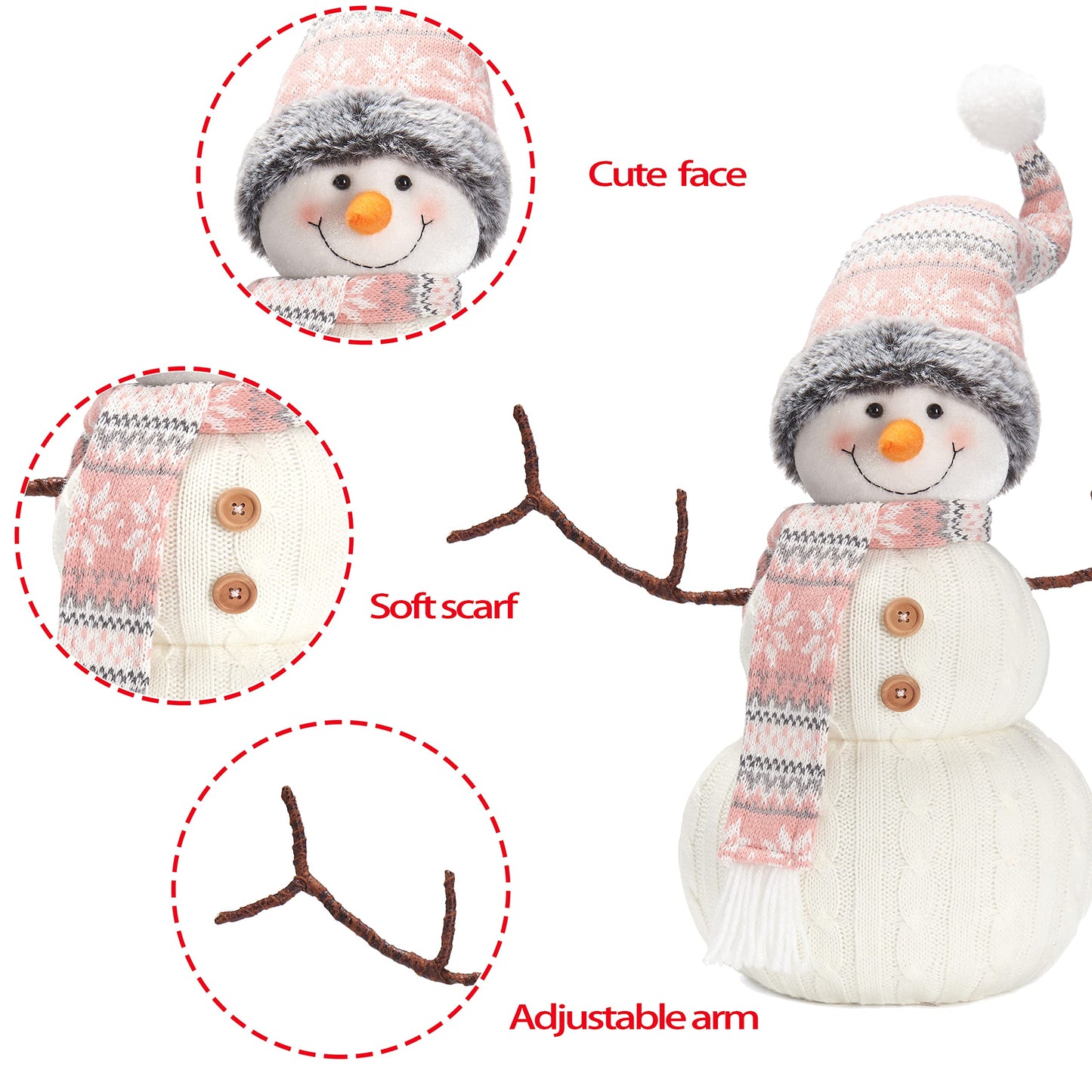 WORLDECO Christmas 2025 Animated Snowman Decorations, Xmas Handmade Plush Ornaments for Indoor, Home and Holiday, Present for Family and Friends