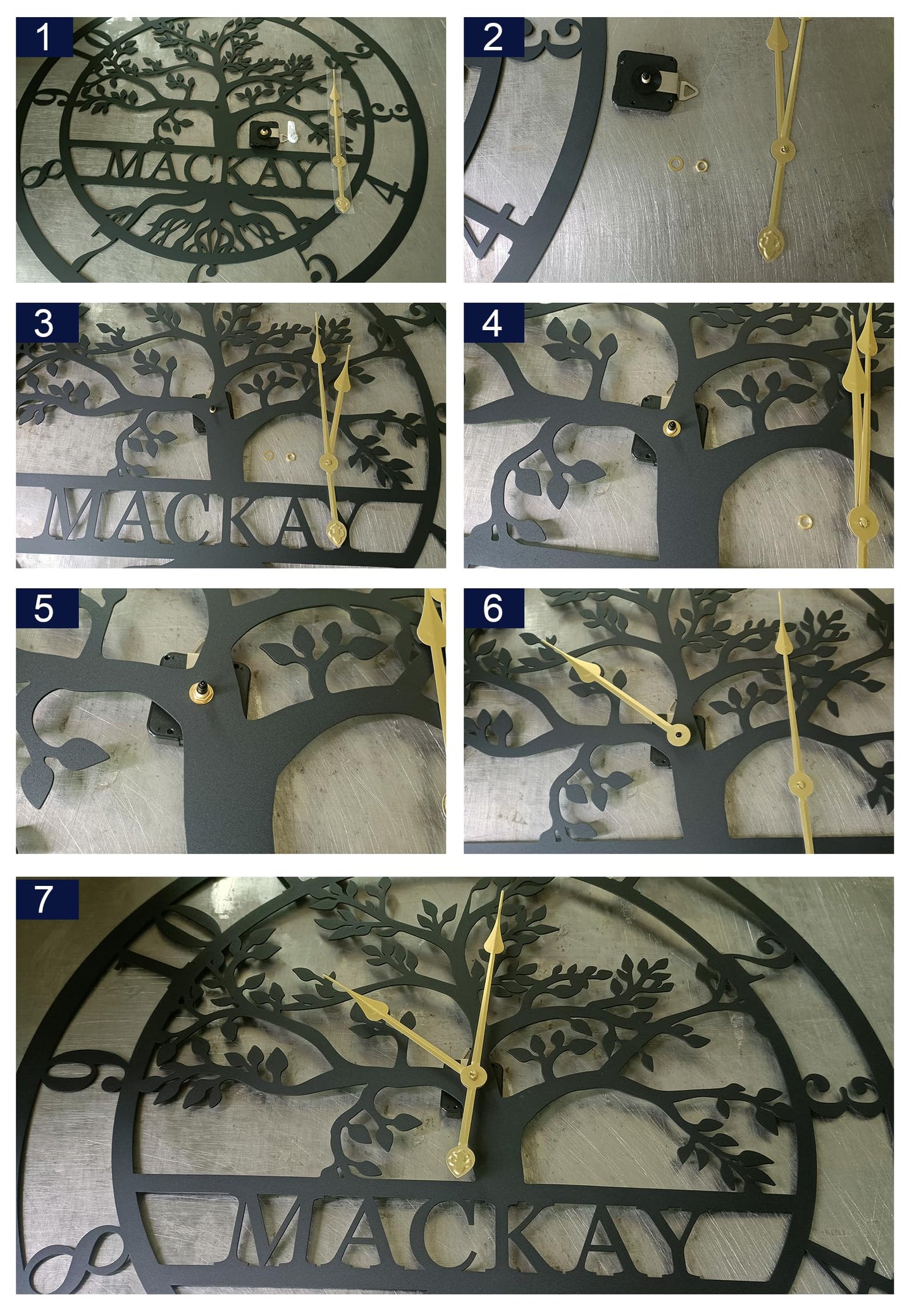 Custom Metal Tree of Life Wall Clock, Personalized Last Name Wall Decor, Silent Clock, Large Family Name Home Decor, Wall Hanging Olive Tree Sign, New Home Gift