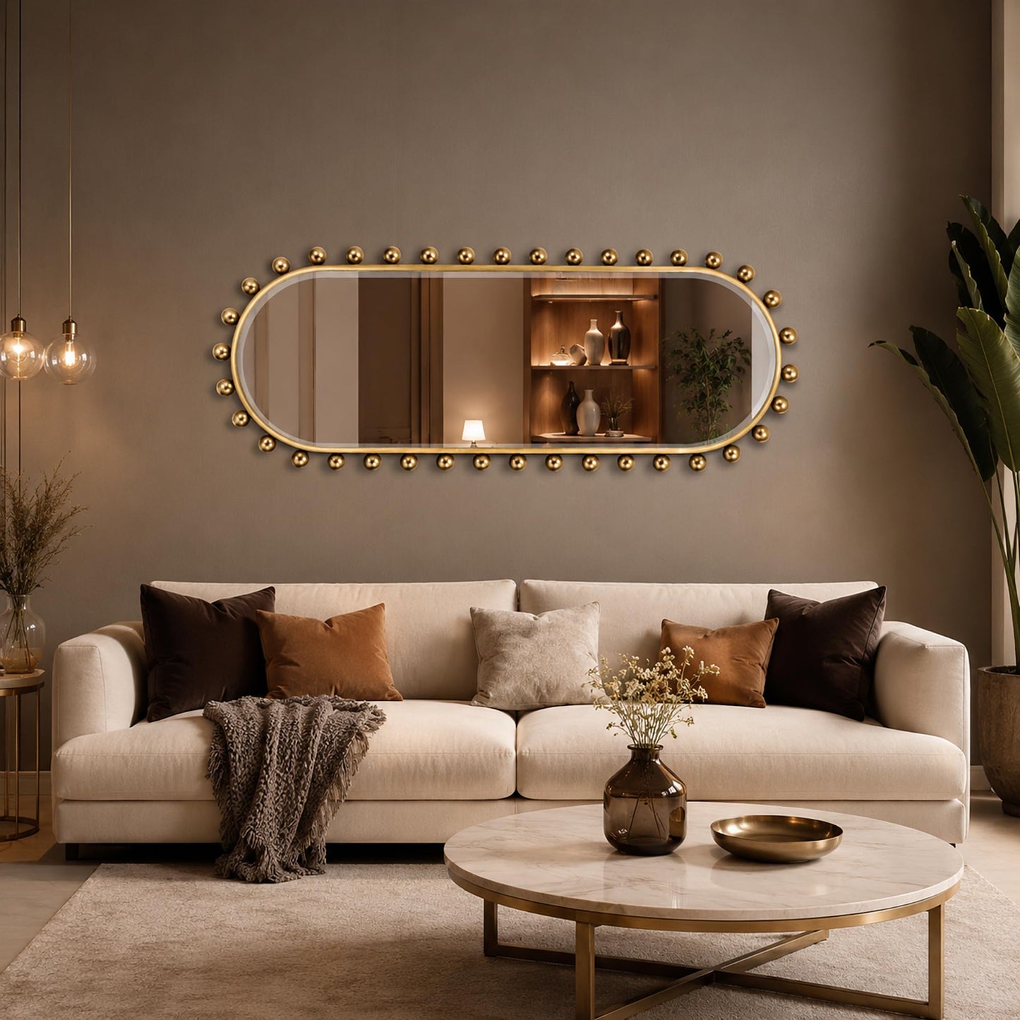 CAVINHOME Oval Full-Length Wall Mounted Mirror 20" x 51", Antique Gold Beaded Beveled Mirror with Ball Frame, Vertical & Horizontal Hanging Wall Mirror for Bathroom, Bedroom, Dressing Room, Entryway