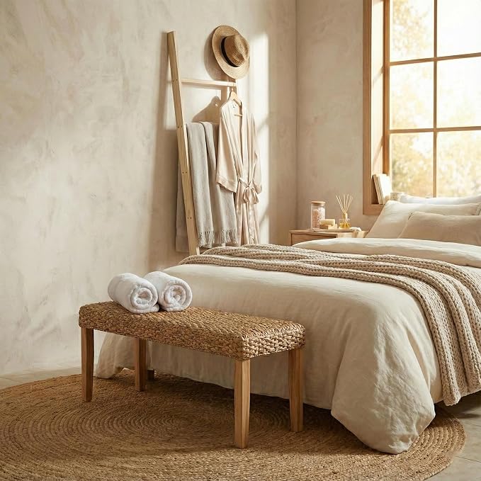 Blanket Ladder for Living Room 6-Tier, Wooden Decorative Quilt Holder for Bed Room, Wall-Leaning Towel Rack for Bathroom, Decorative Blanket Ladder Wood for Home Decor & Display (Light Wash)