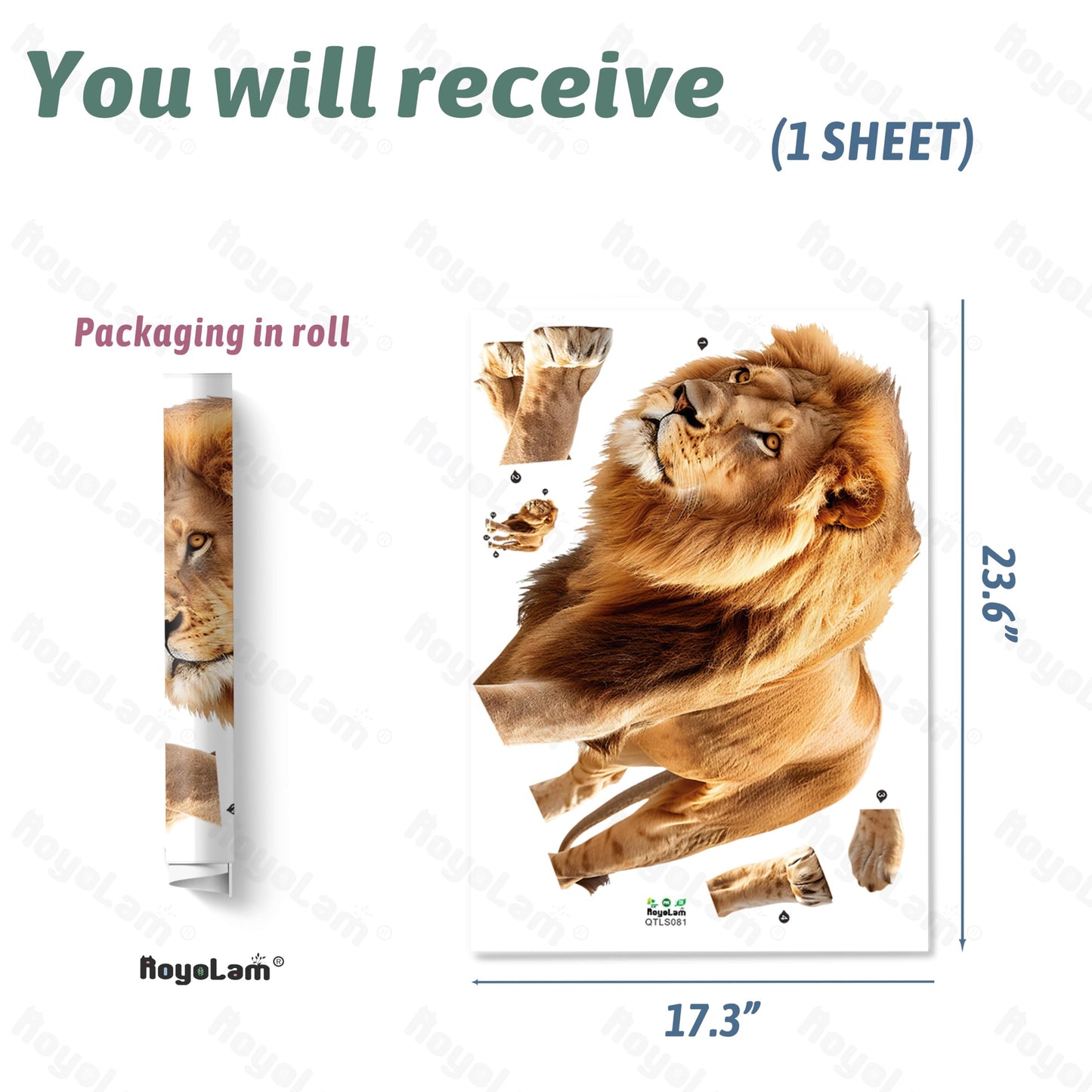 RoyoLam Lifelike Cool Walking Lion Wall Decal Nursery Animal Wall Sticker Removable Peel and Stick Wall Art Decor for Kid Baby Classroom Preschool Living Room Playroom Bedroom School