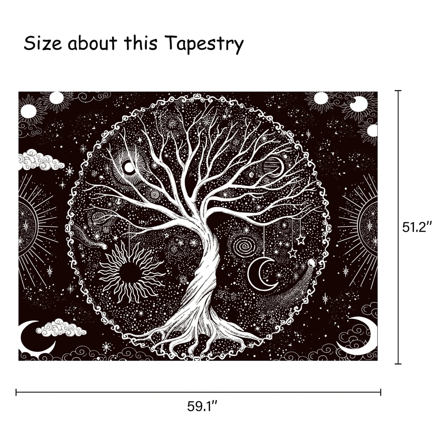 Wonrizon Tree of Life Tapestry,Black and White Galaxy Space Tapestries Aesthetic Psychedelic Wall Hanging decor for Living Room Bedroom (51.2" x 59.1")